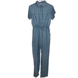 Sincerely Jules Womens Small Blue Chambray Short Sleeve Button Front Jumpsuit